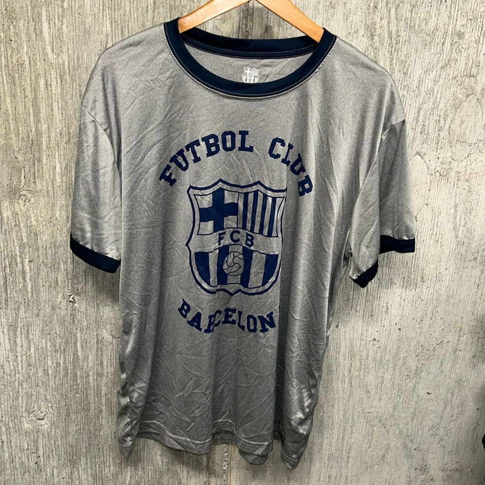 Futbol Club Barcelona FCB‎ Gray With Blue Trim Short Sleeve Poly Shirt- XL